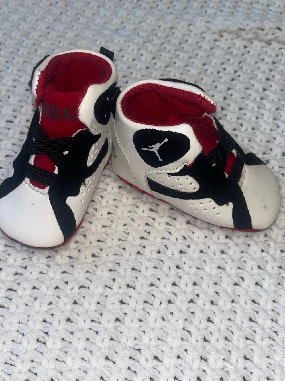 Jordan Baby High-Top Shoes in White, Black & Red